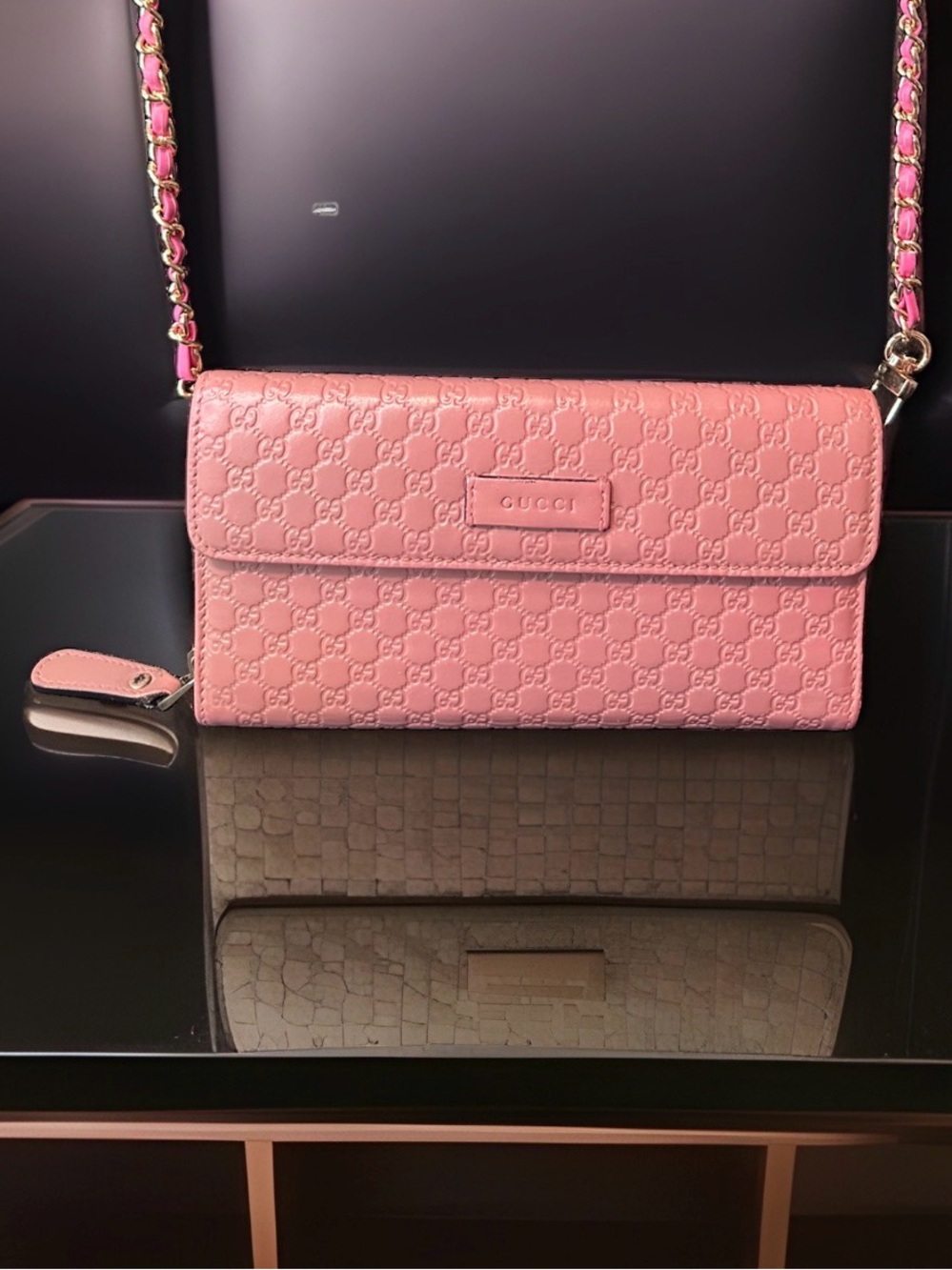 Gucci Microguccissima Continental Long Wallet Round Zipper Wallet w/chain